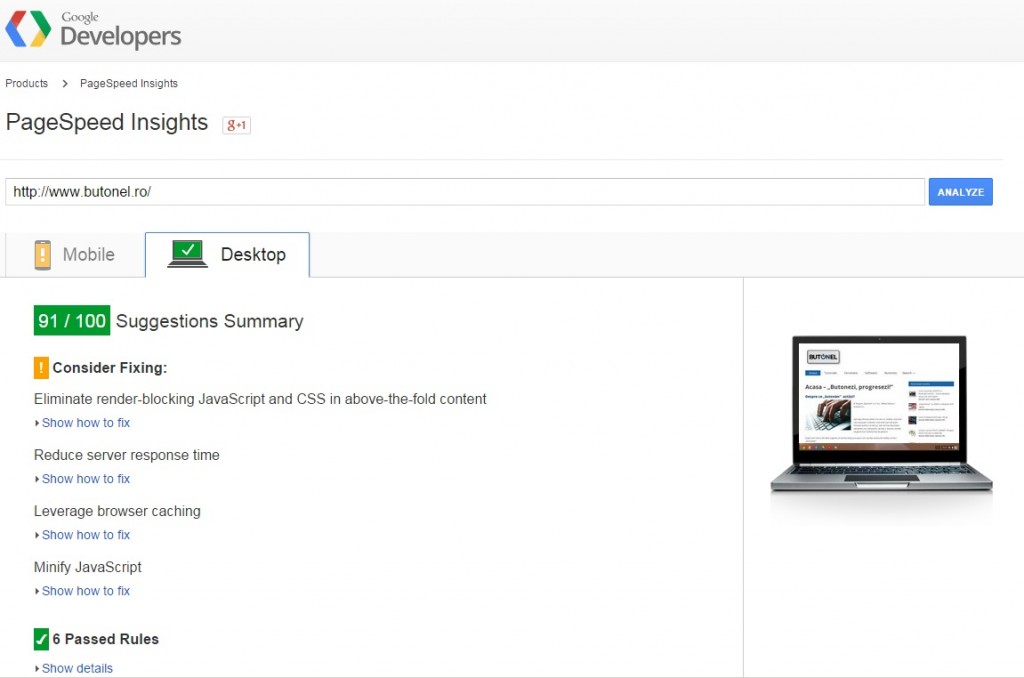 Butonel.ro Testat pe Google PageSpeed